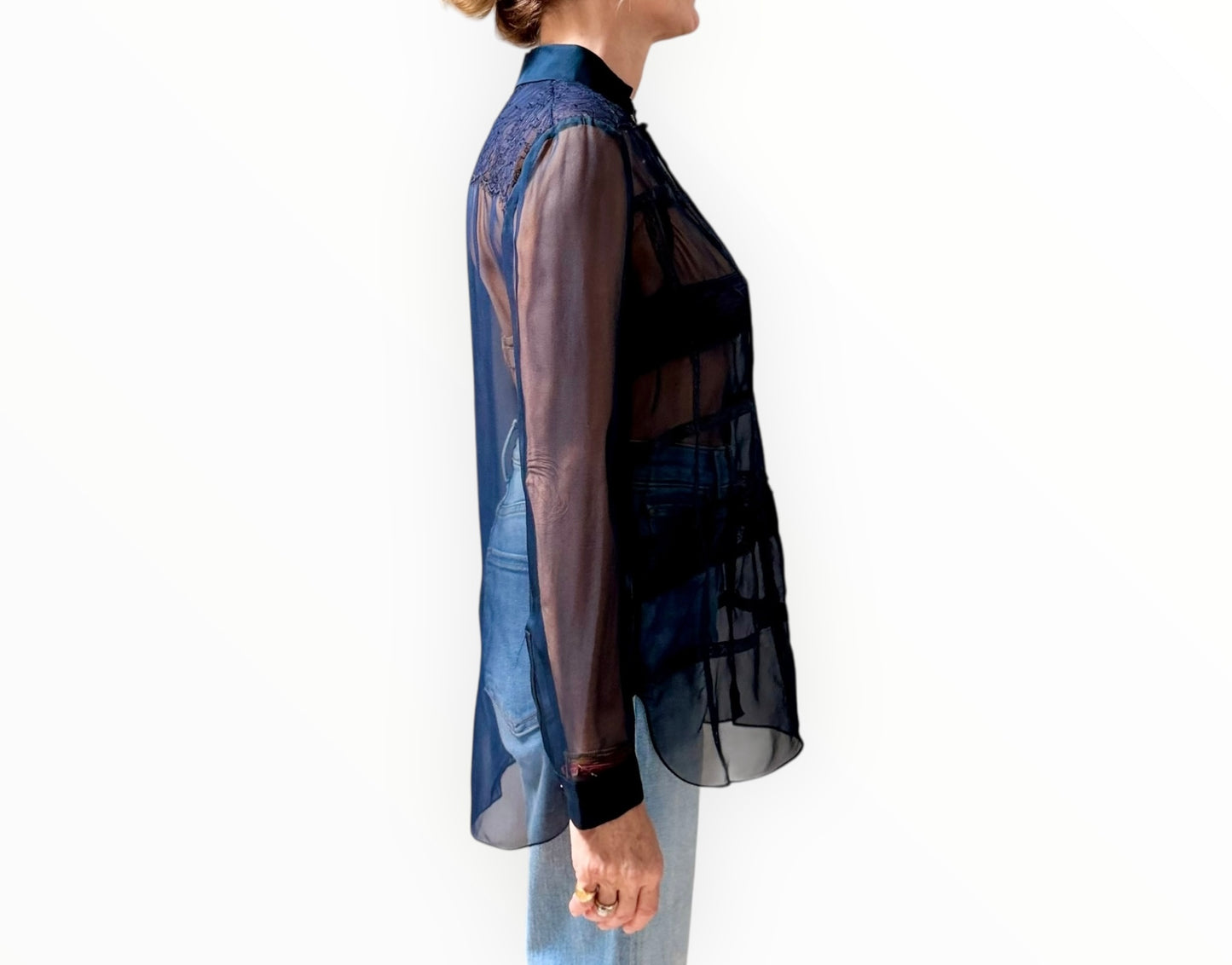 Valentino Sheer Lace Top - Navy - Size 8