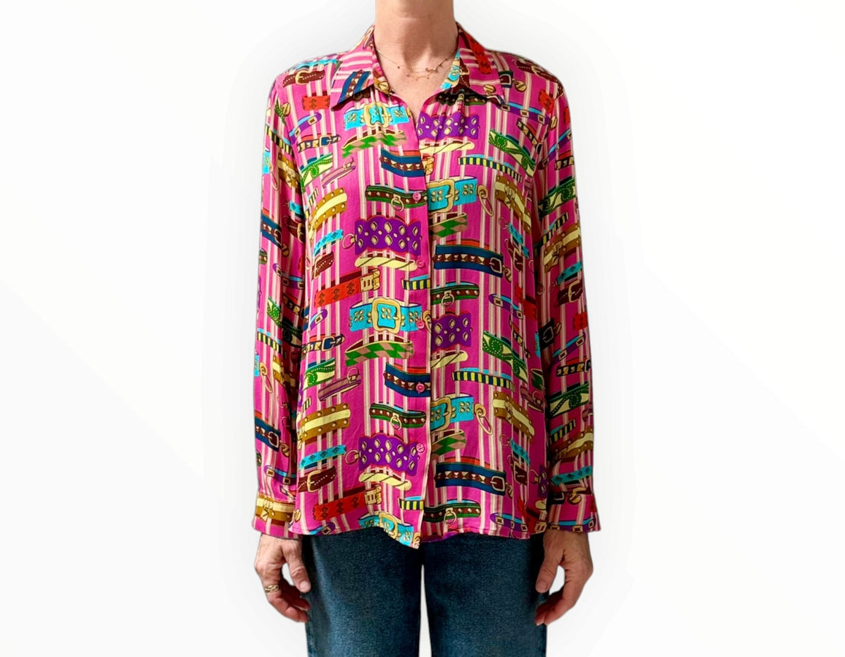 L'Agence Nina Silk Shirt - Pink - Size L