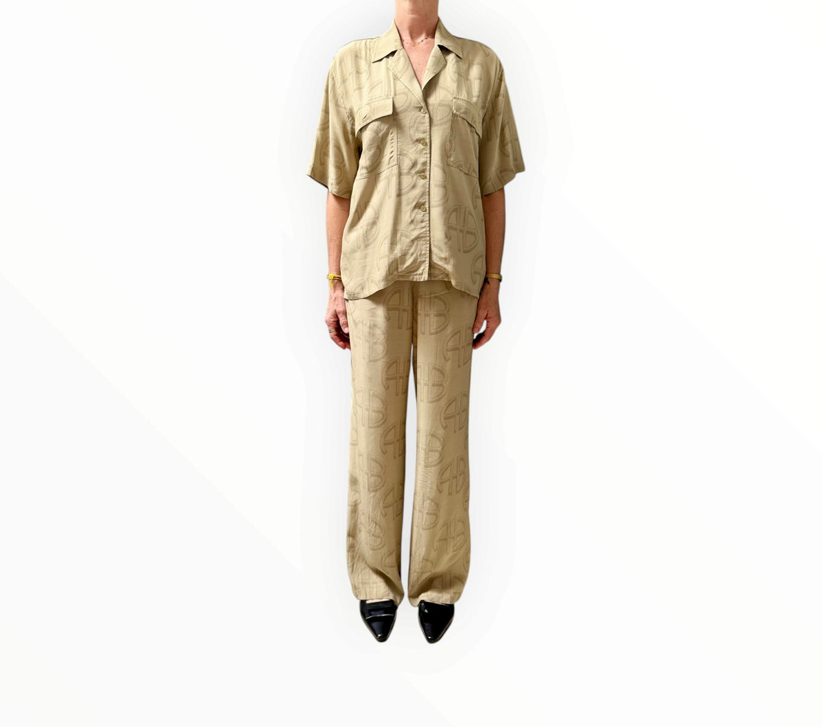 Anine Bing Austen Shirt + Pants - Light Khaki - Size S