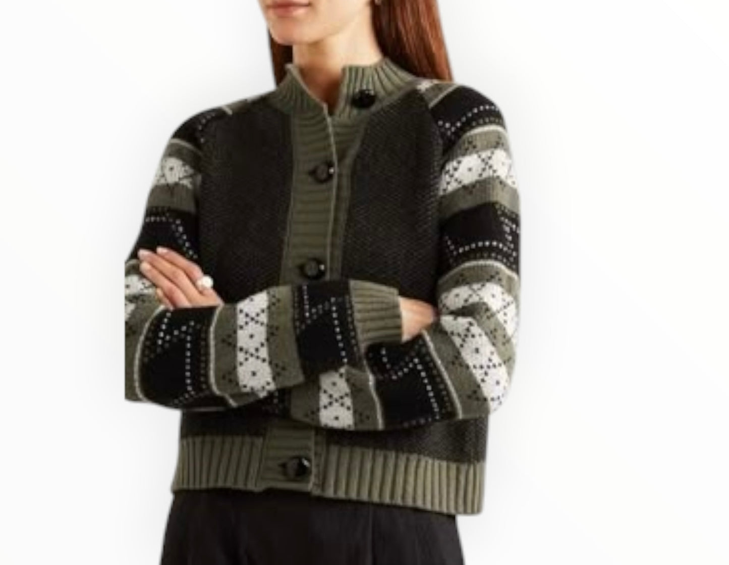 Ganni Striped Fair Isle Wool-Blend Cardigan - Multi - Size S