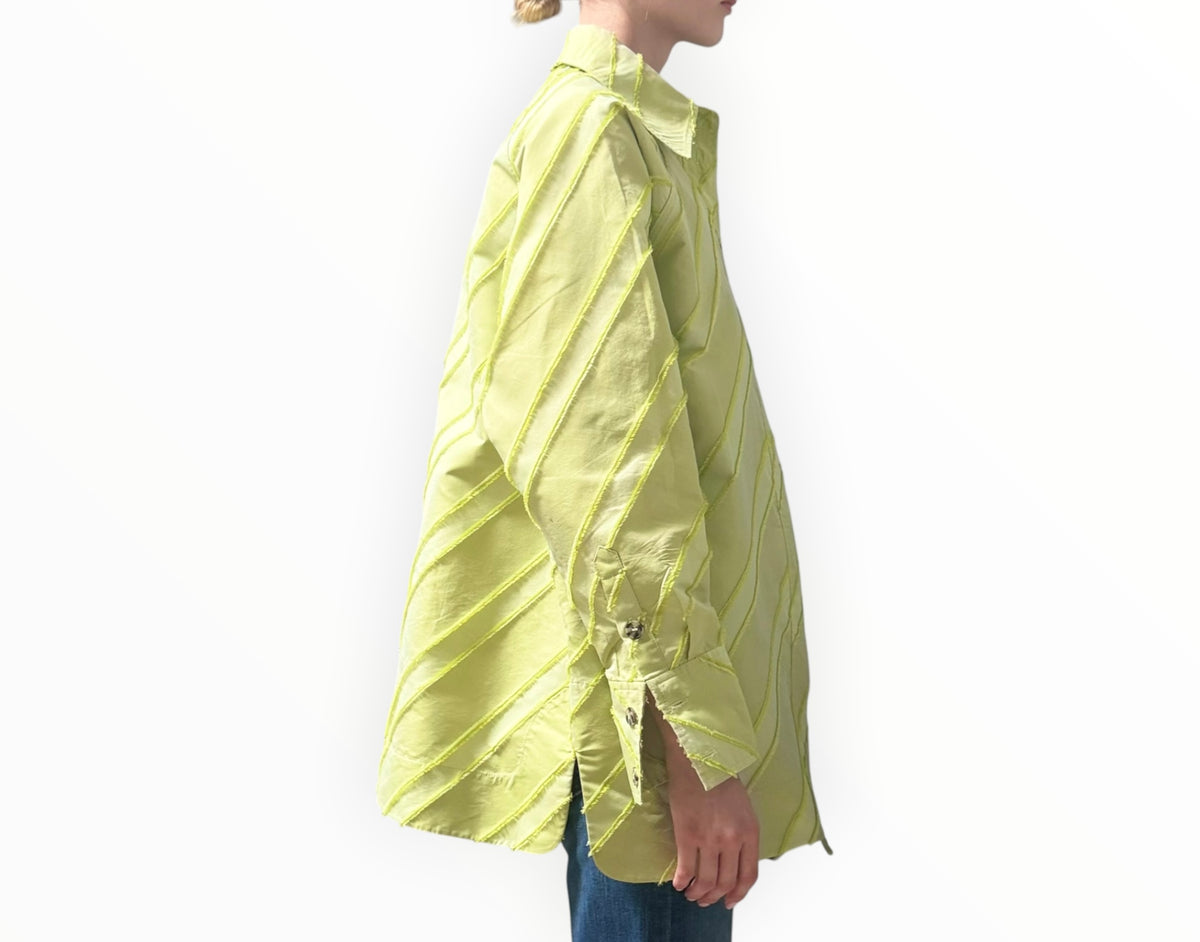RT006494 - Ganni Stripe Taffeta Raglan Sleeve Oversize Shirt - Lime - Size S/M