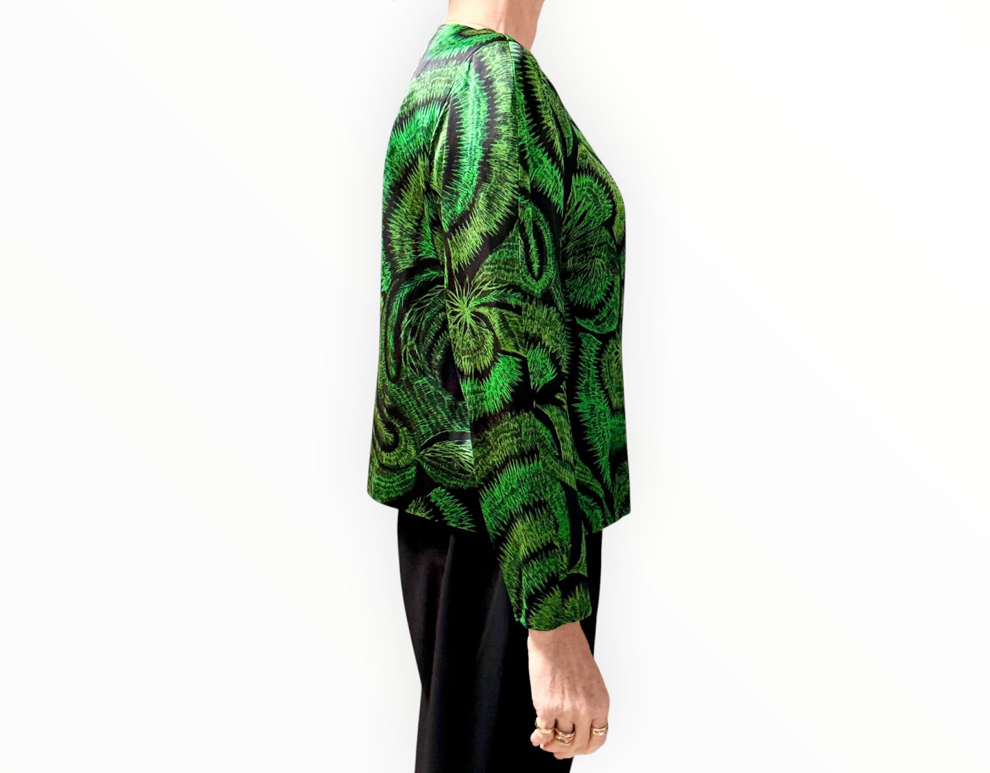 RT006363 - Dries Van Noten Spiral Top - Black/Emerald - Size 40