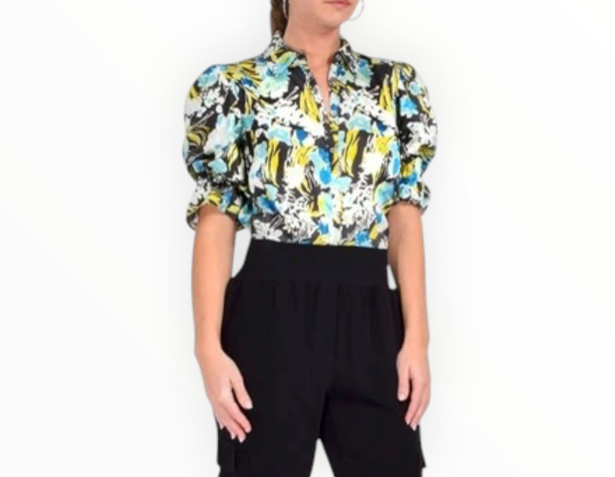 RT006285 - Cinq A Sept Floral Print Shirt - Teal Multi - Size M
