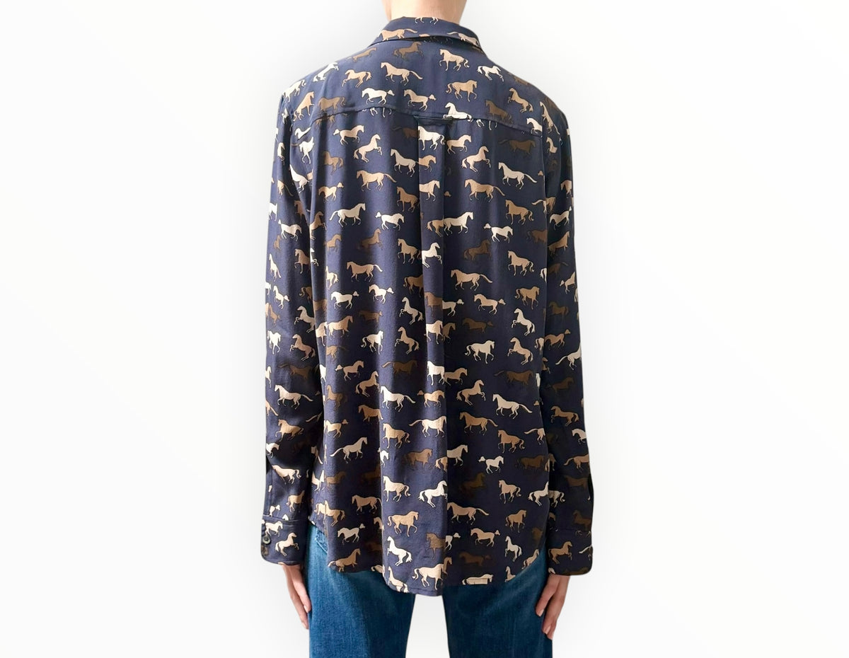RT006538 - Rails Horses Silk Shirt - Navy - Size L