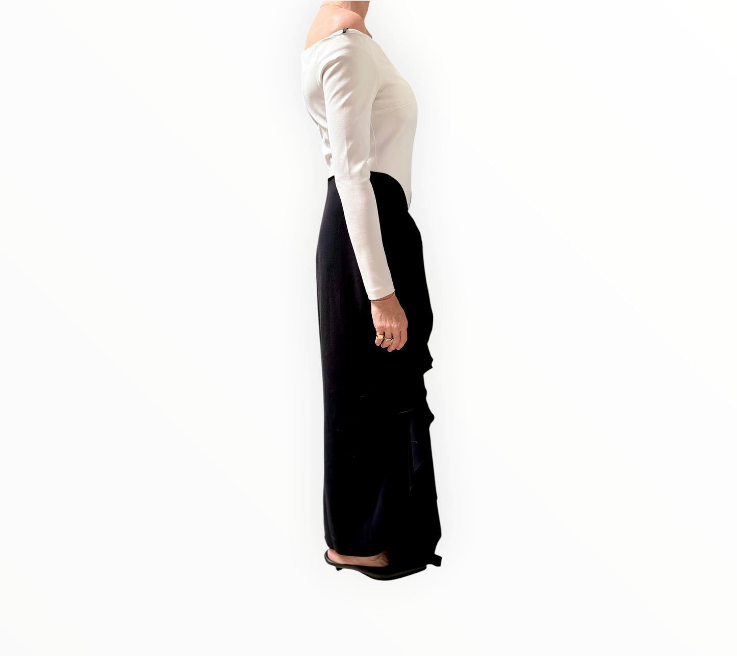 Solace London Lotus Midi Dress - Black/Cream - AU10