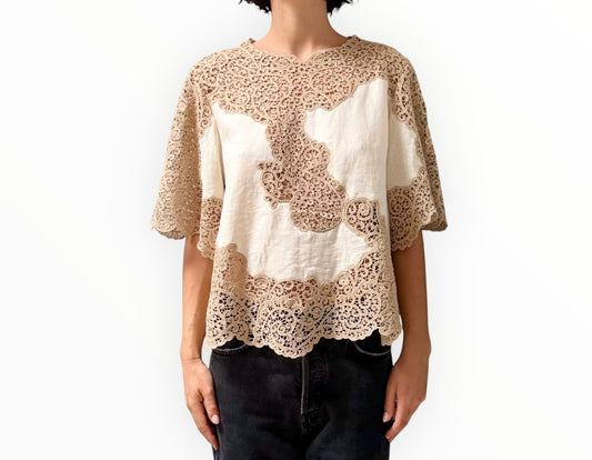 Ulla Johnson Kadene Short Sleeve Top - Beige/Ivory - Size AU14
