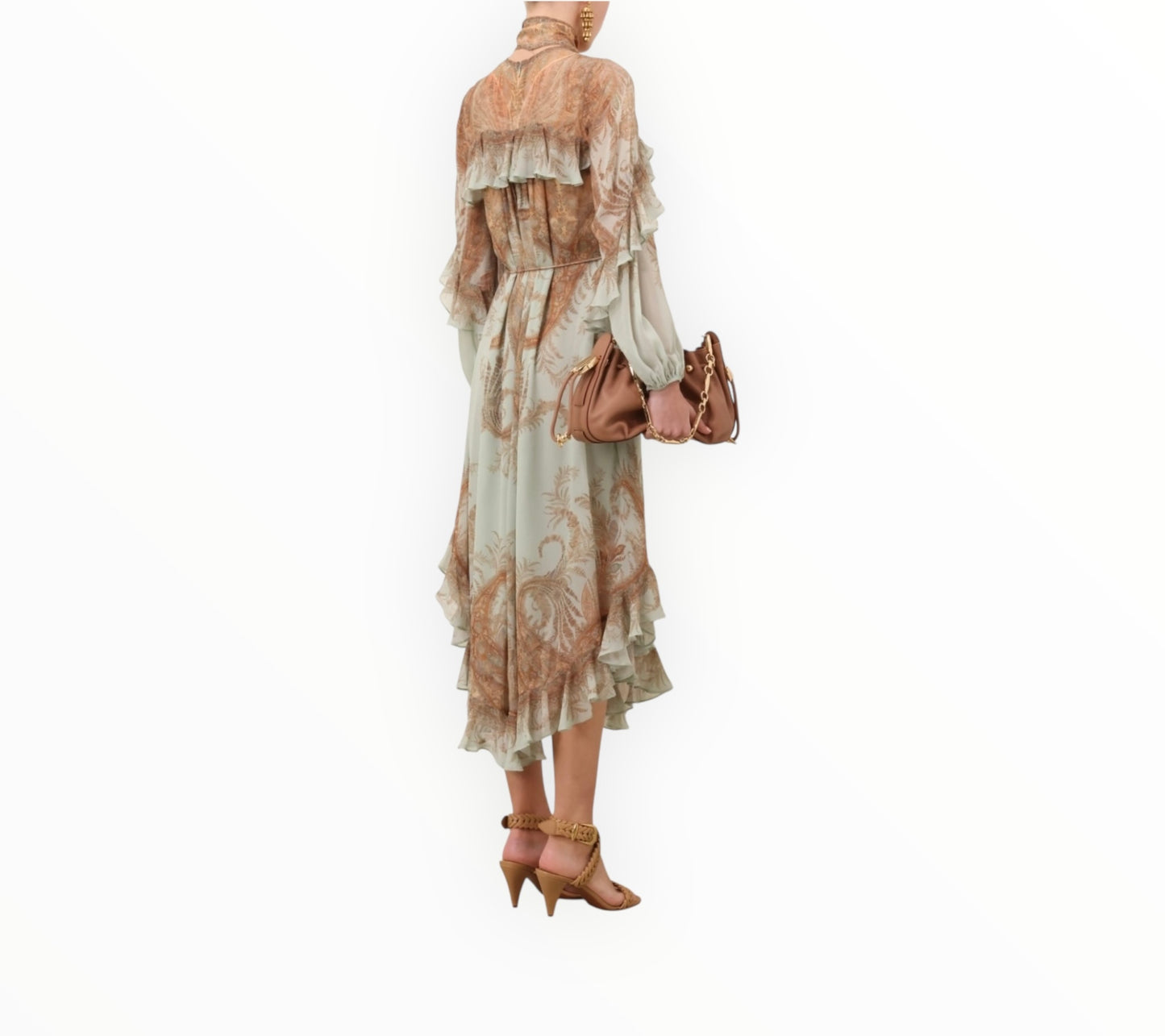 Zimmermann Memento Flutter Midi Dress - Mint Paisley - Size 1