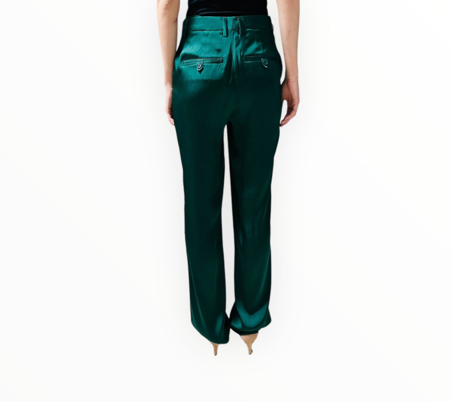 Anine Bing Silk Flat Front Pants - Forrest Green - Size 36