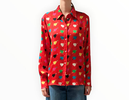 MSGM Heart Print Shirt - Red Multi - Size 44