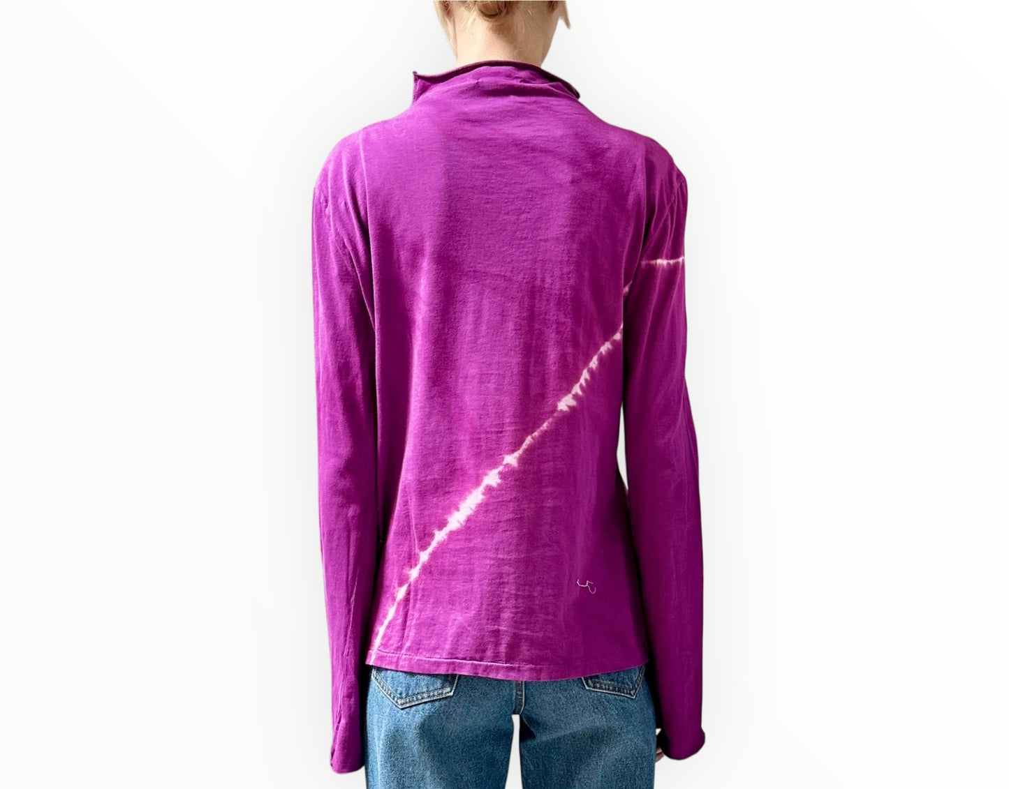 Bassike Crescent Dye Raised Neck Tee - Fushia - Size M