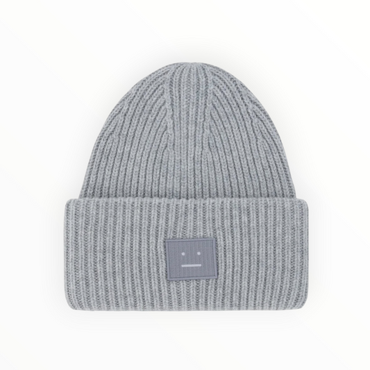 Acne Studios Face Logo Beanie- Grey - Size OS