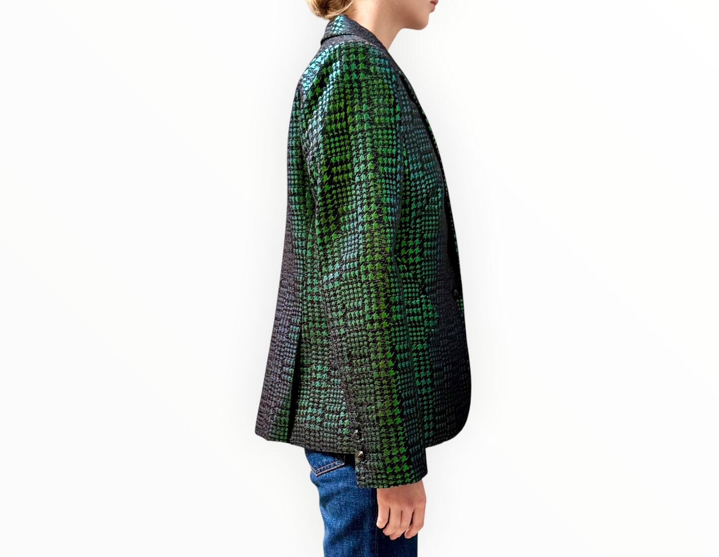 L'Agence Foil Houndstooth Blazer - Black/Green - Size AU12