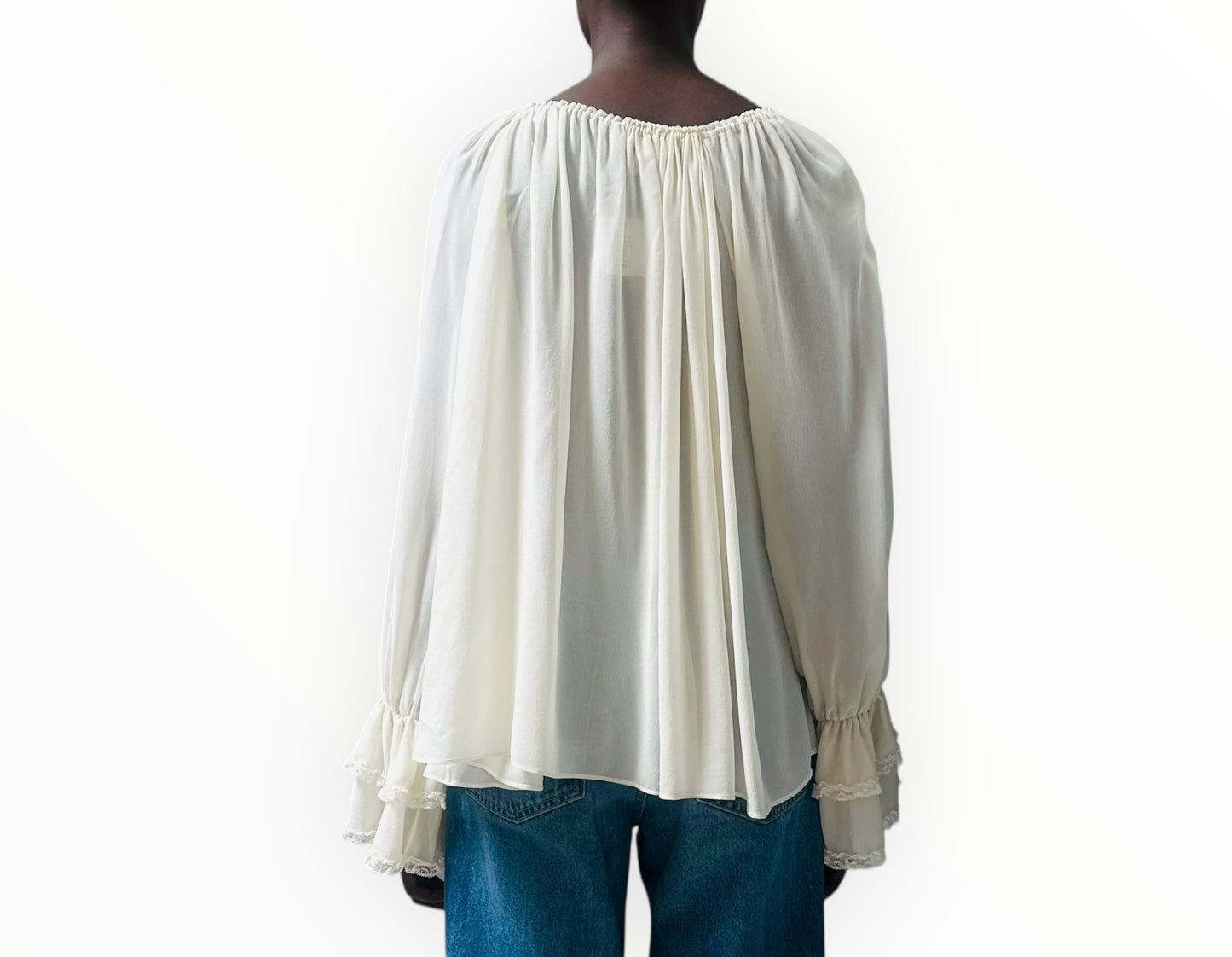 Chloe Gathered Silk Top - White - Size 36