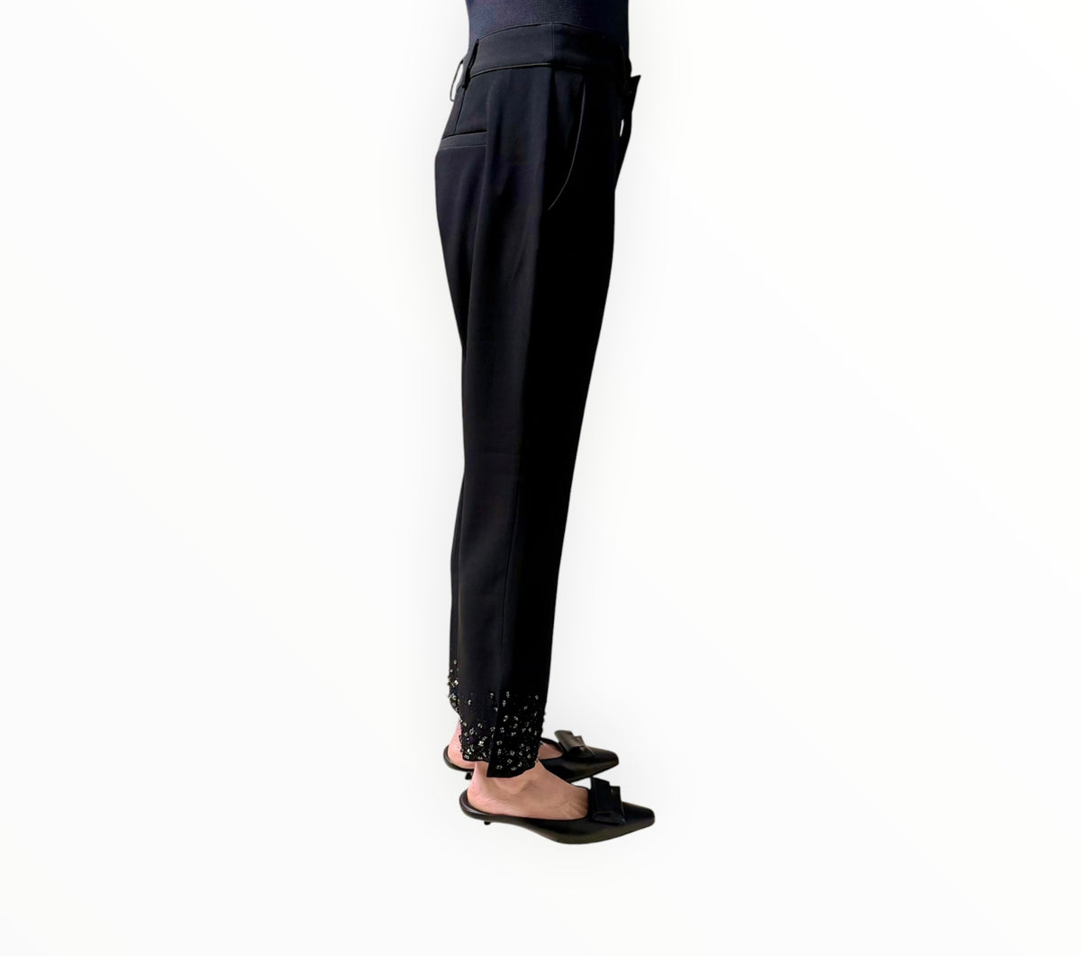 RT006263 Cinq A Sept Rhinestone Cuff Pants  - Black - Size AU8