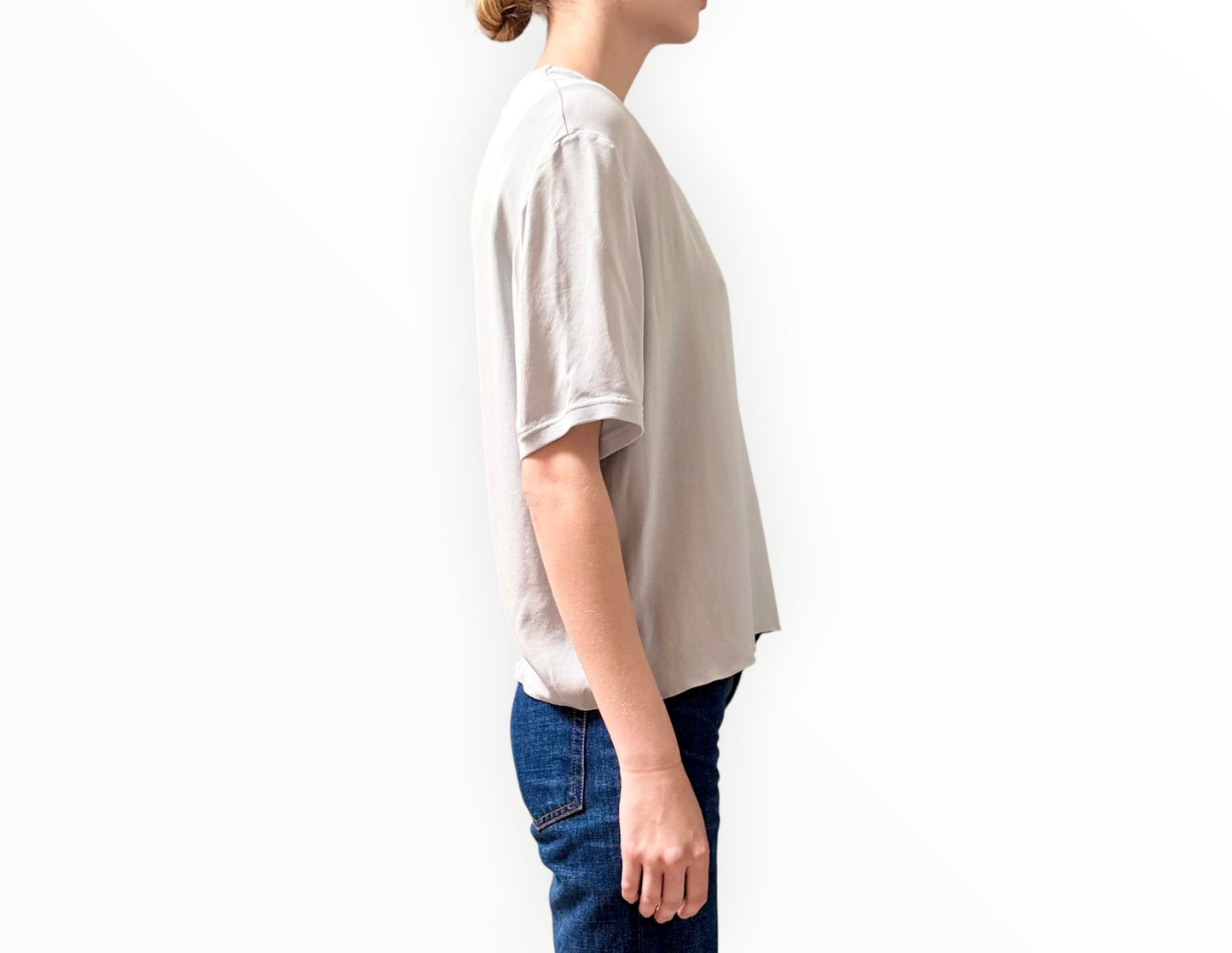 Theory Silk Crewneck Tee - Dove Grey - Size M