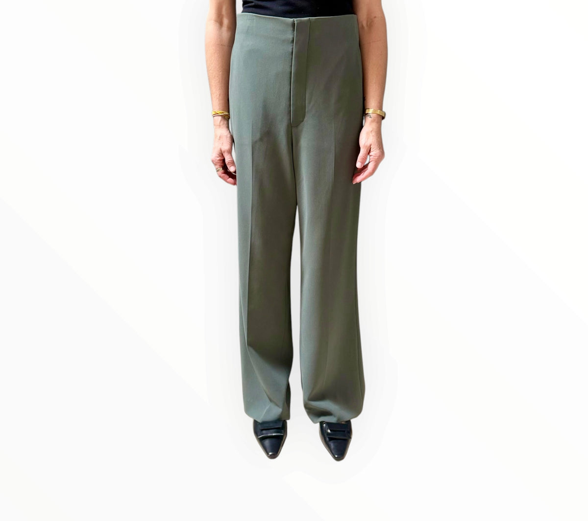 RT006378 - Scanlan Theodore High Waisted Flat Front Pants -Dark Sage - Size AU10