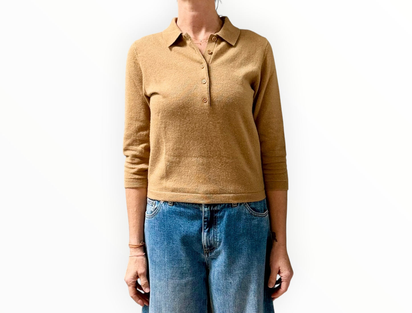 Jac + Jack Cropped Polo Top - Latte - Size L