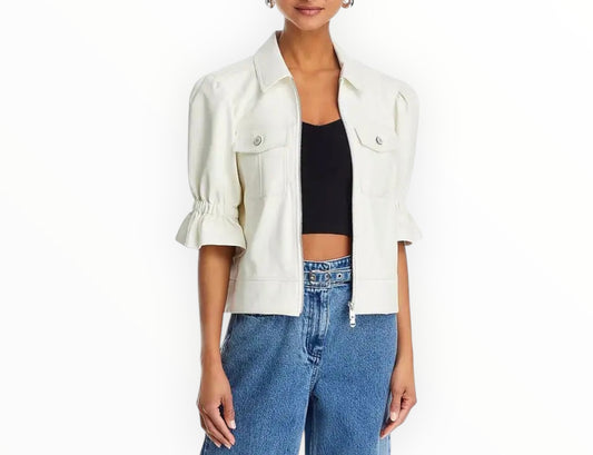 Cinq a Sept Faux Leather Jacket - Ivory- Size S
