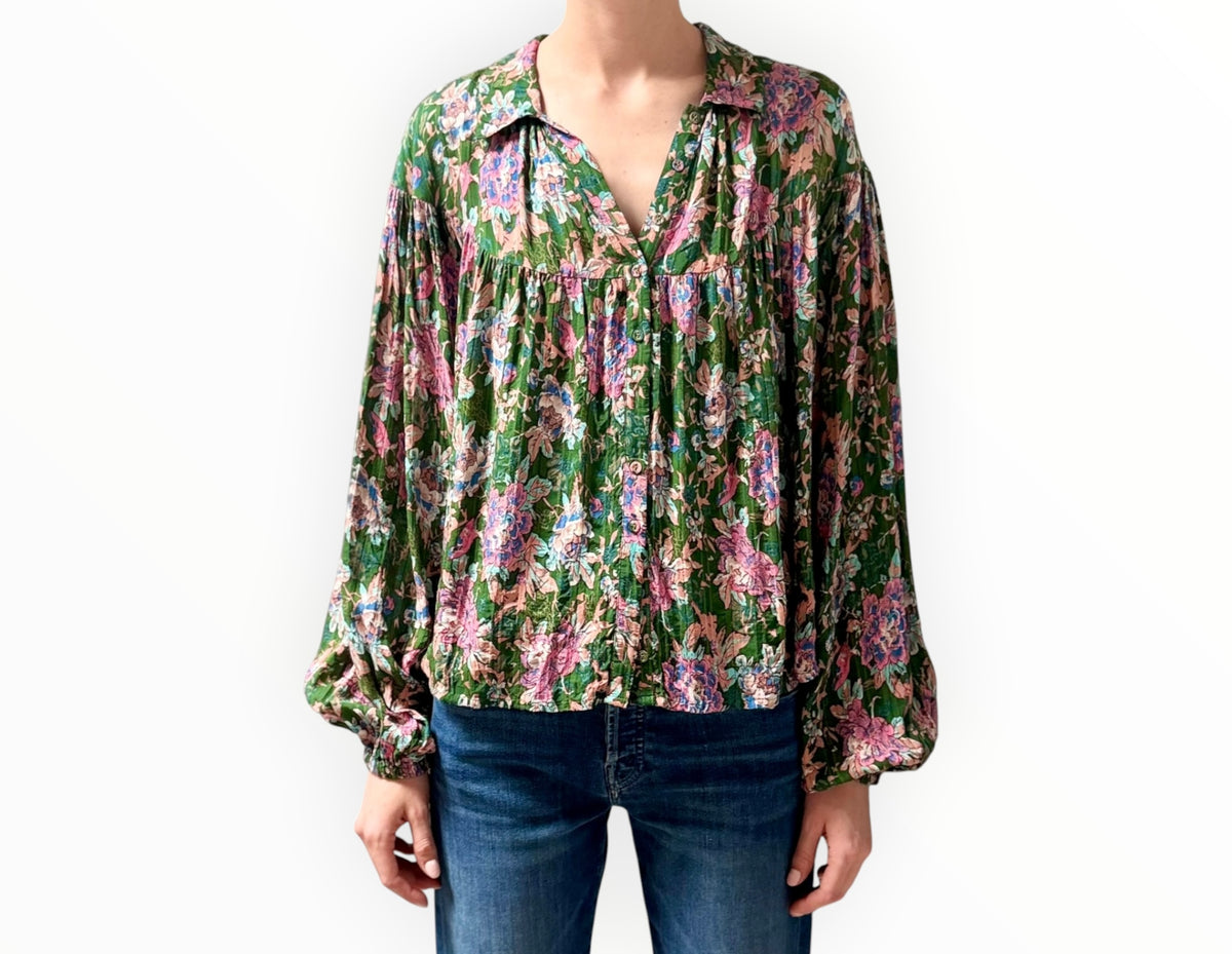 By Timo Floral Print Shirt - Green Multi - Size S