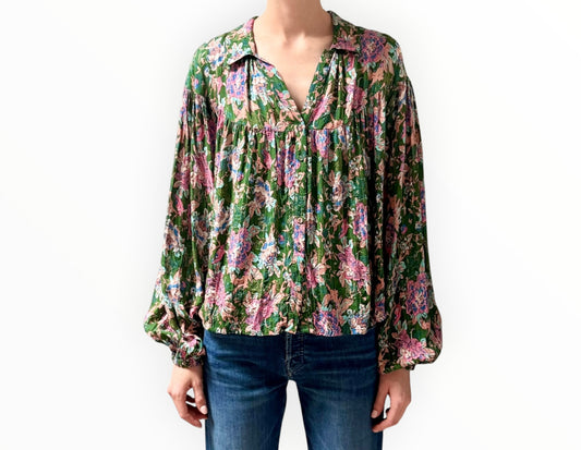 By Timo Floral Print Shirt - Green Multi - Size S