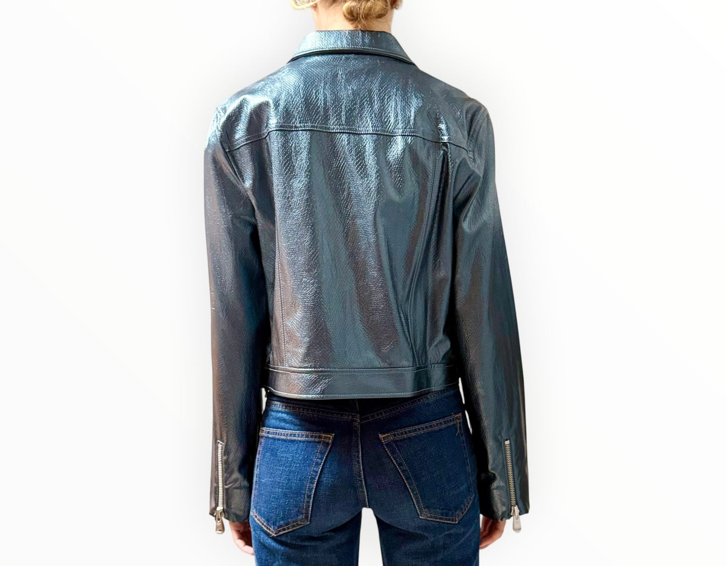 Cinq A Sept Snake Effect Jacket - Metallic Blue - Size L