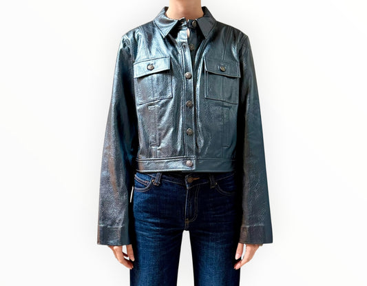 Cinq A Sept Snake Effect Jacket - Metallic Blue - Size L