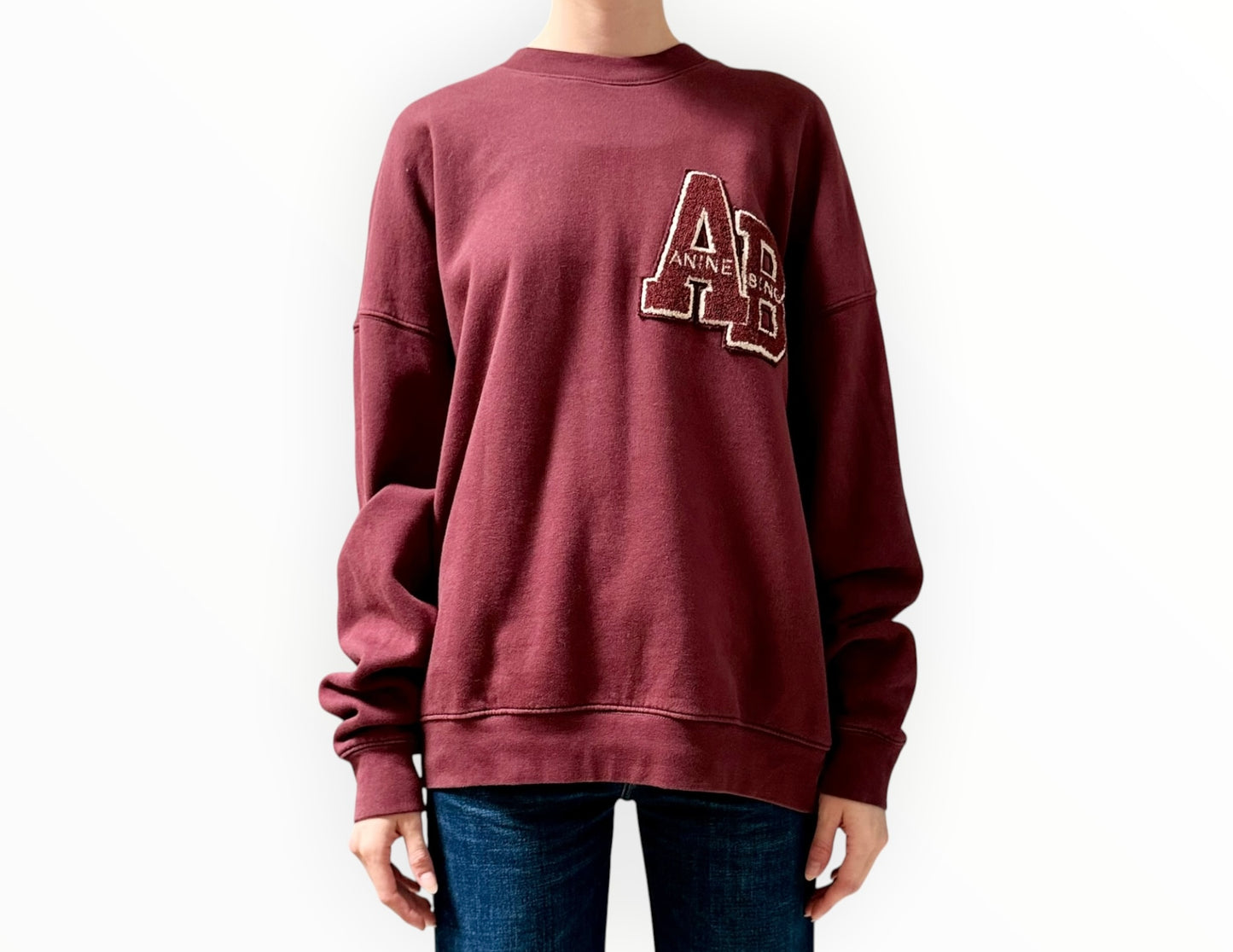 Anine Bing Miles Sweatshirt- Burgundy - Size XS