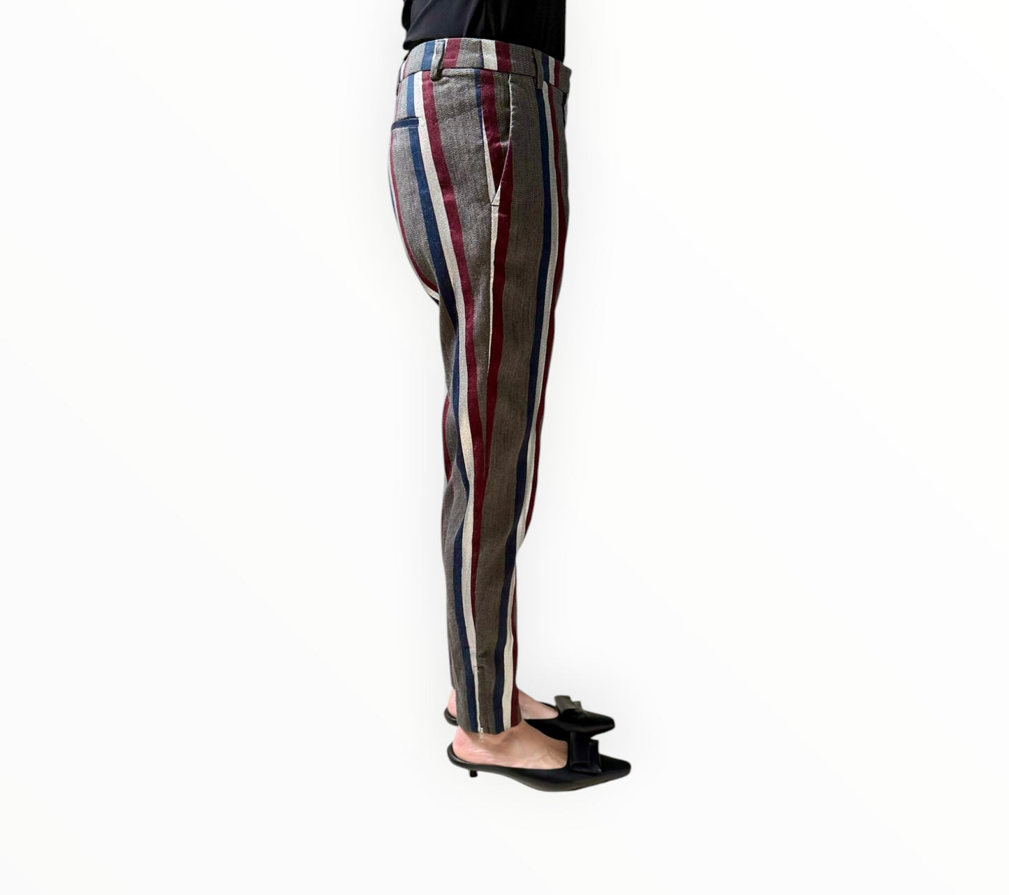 Dries Van Noten Lurex Stripe Pants - Navy/Burgundy/Silver  - Size 38
