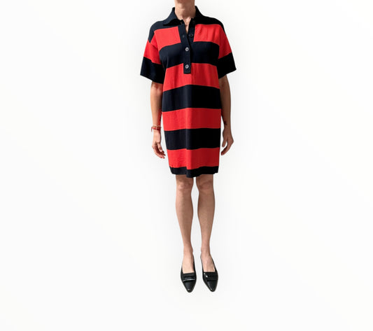 Oroton Rugby Stripe Dress - Red/Navy - Size S