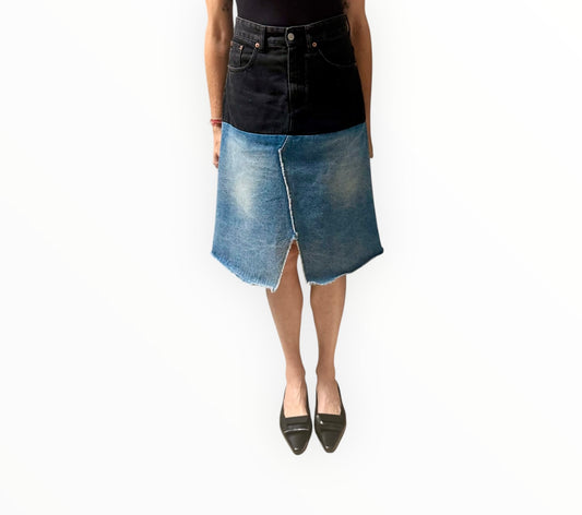 Maison Margiela MM6 Two-Tone Patched Denim Skirt - Black/Blue - Size 38