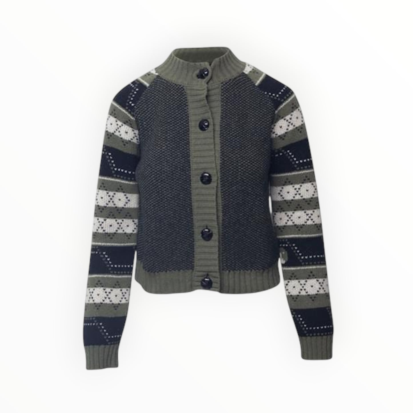 Ganni Striped Fair Isle Wool-Blend Cardigan - Multi - Size S