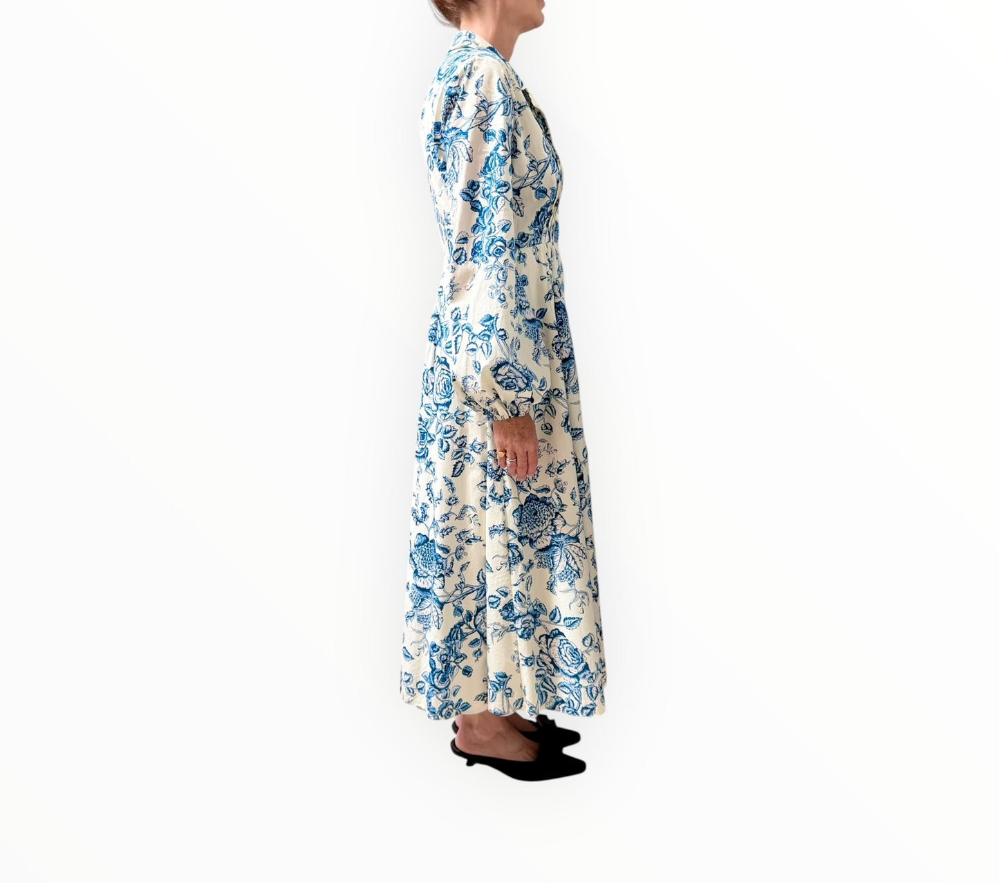 Erdem Floral Printed Button Through Dress - Blue/White - Size AU12