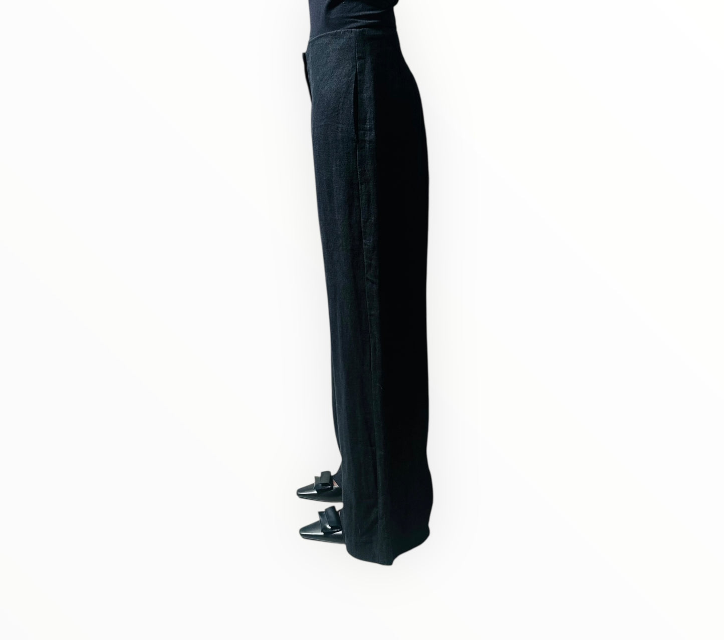 St Agni Linen Wide Leg Pants - Black - Size L