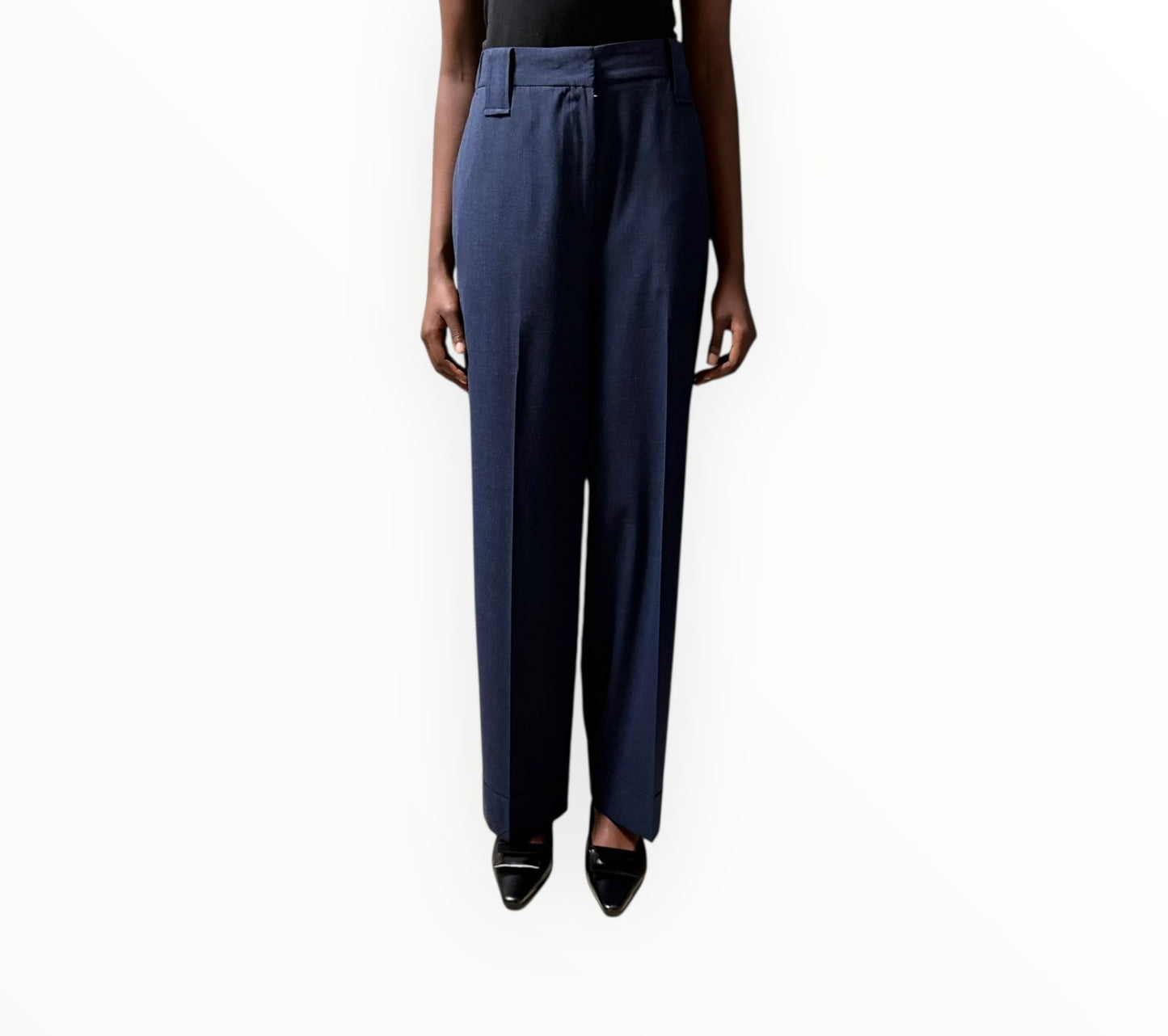 Ganni Cuffed Hem Pants - Navy Marle - Size 40