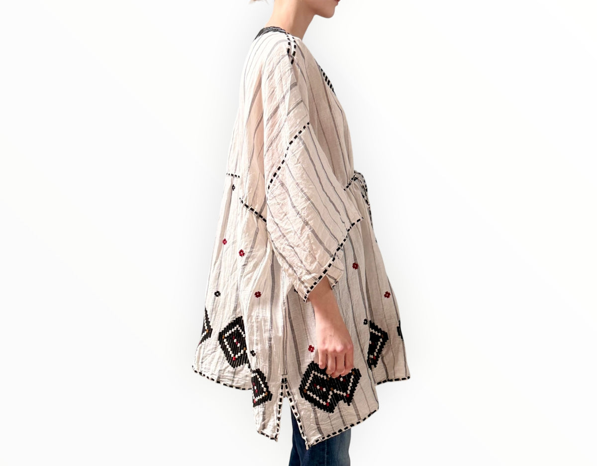 RT0006514 - Eres Brigitta Embroidered Linen Kaftan Dress -Cream/Black - Size OS