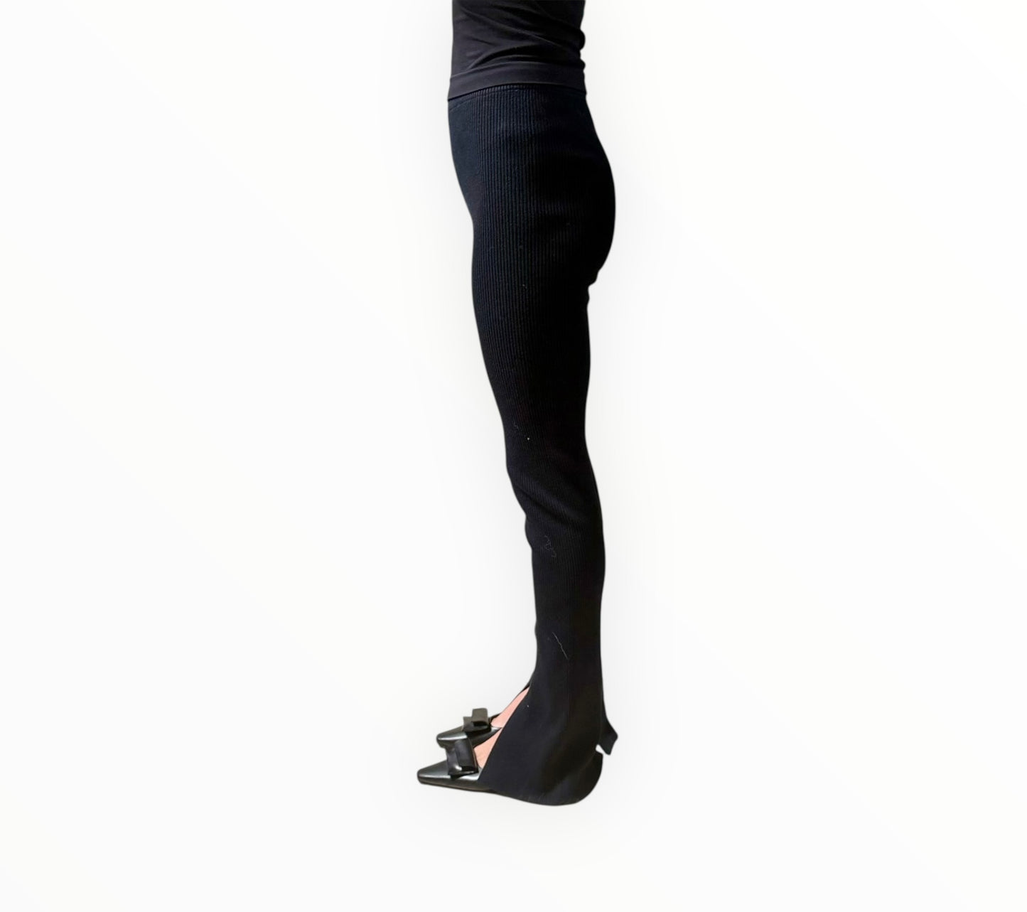 Bassike Ribbed Straight Leg Pants - Black - Size 0