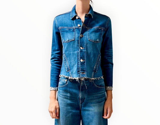 L'Agence Cropped Denim Jacket - Blue - Size M