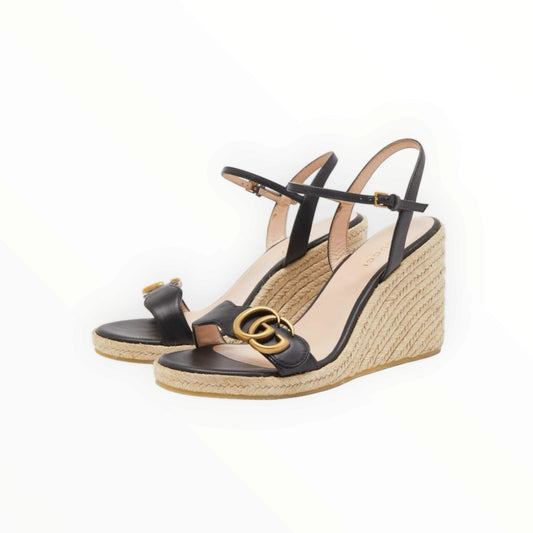 Gucci GG Espardrille Wedges - Black - Size 39