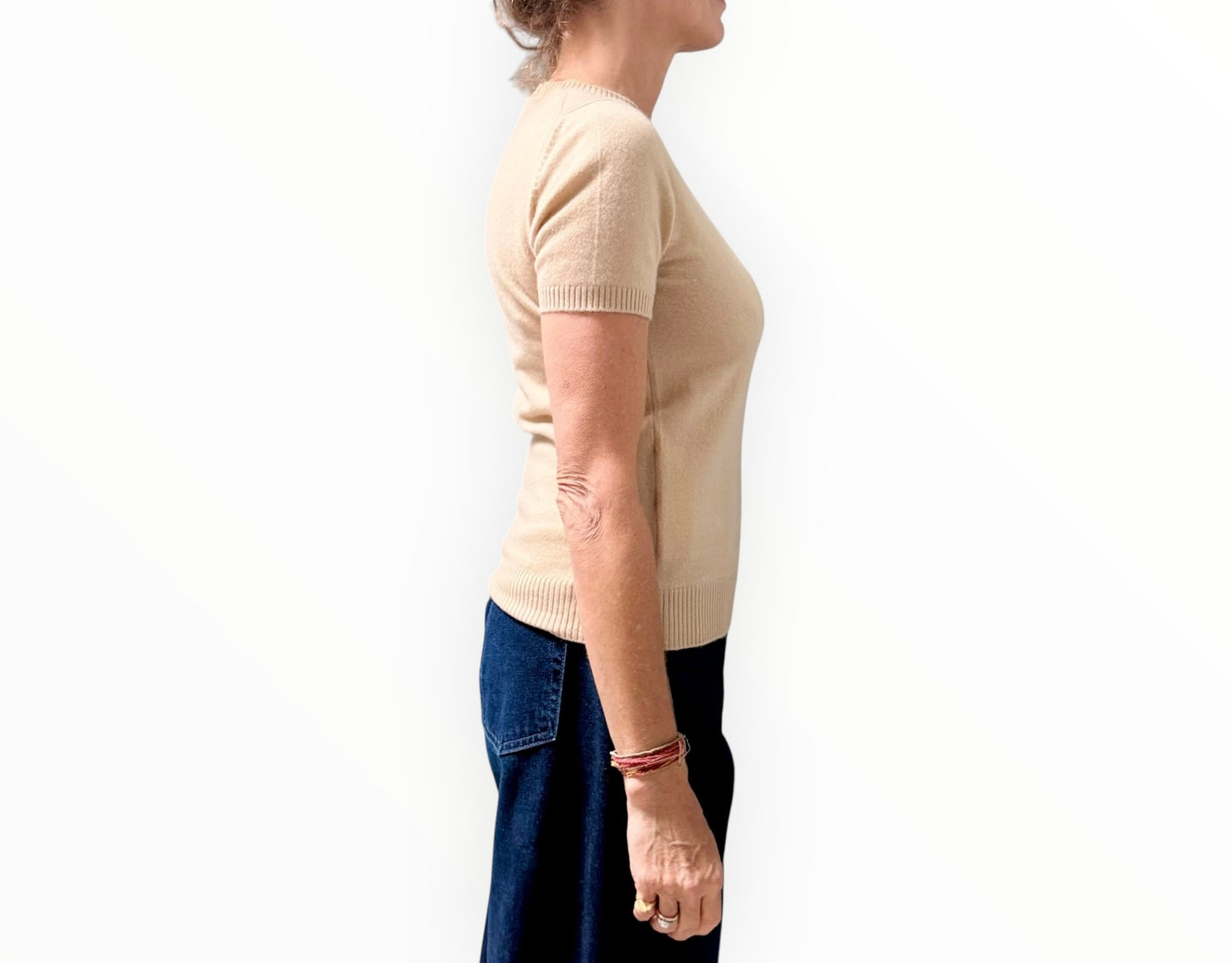 Miu Miu Short Sleeve Cashmere Top - Latte - Size 38
