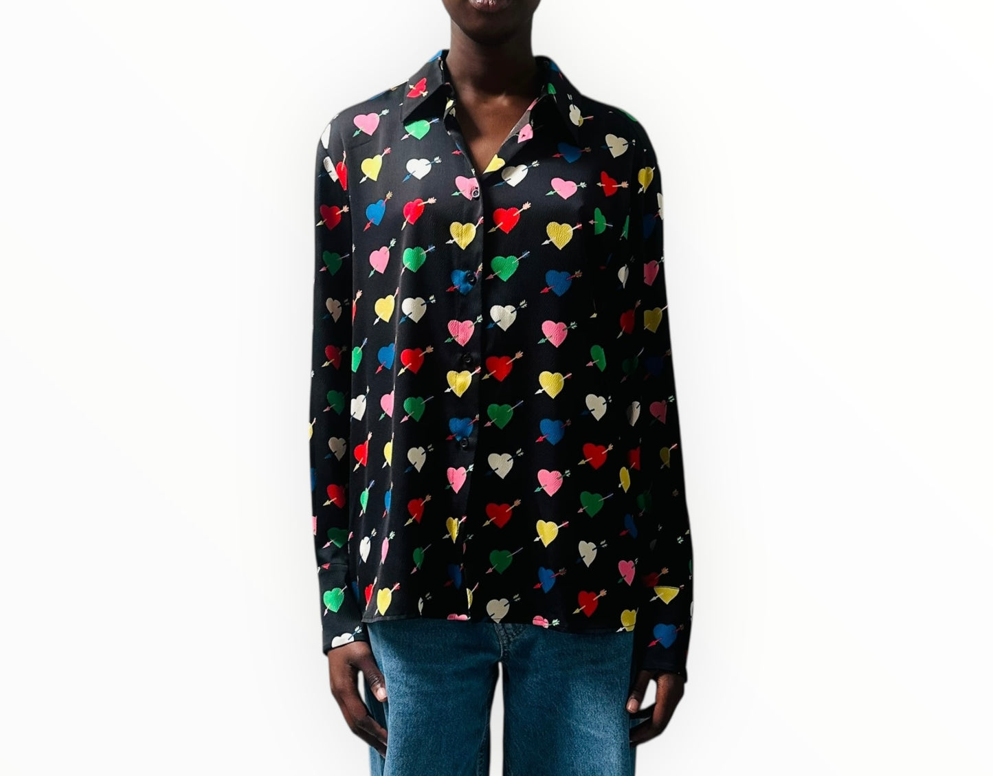 MSGM Heart Print Shirt - Black Multi - Size 42