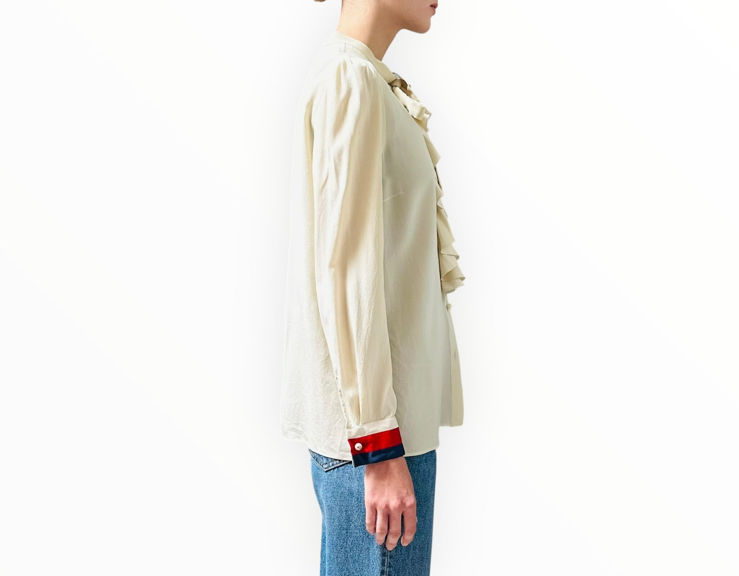 Gucci Ruffle Neck Shirt - Cream - Size 42