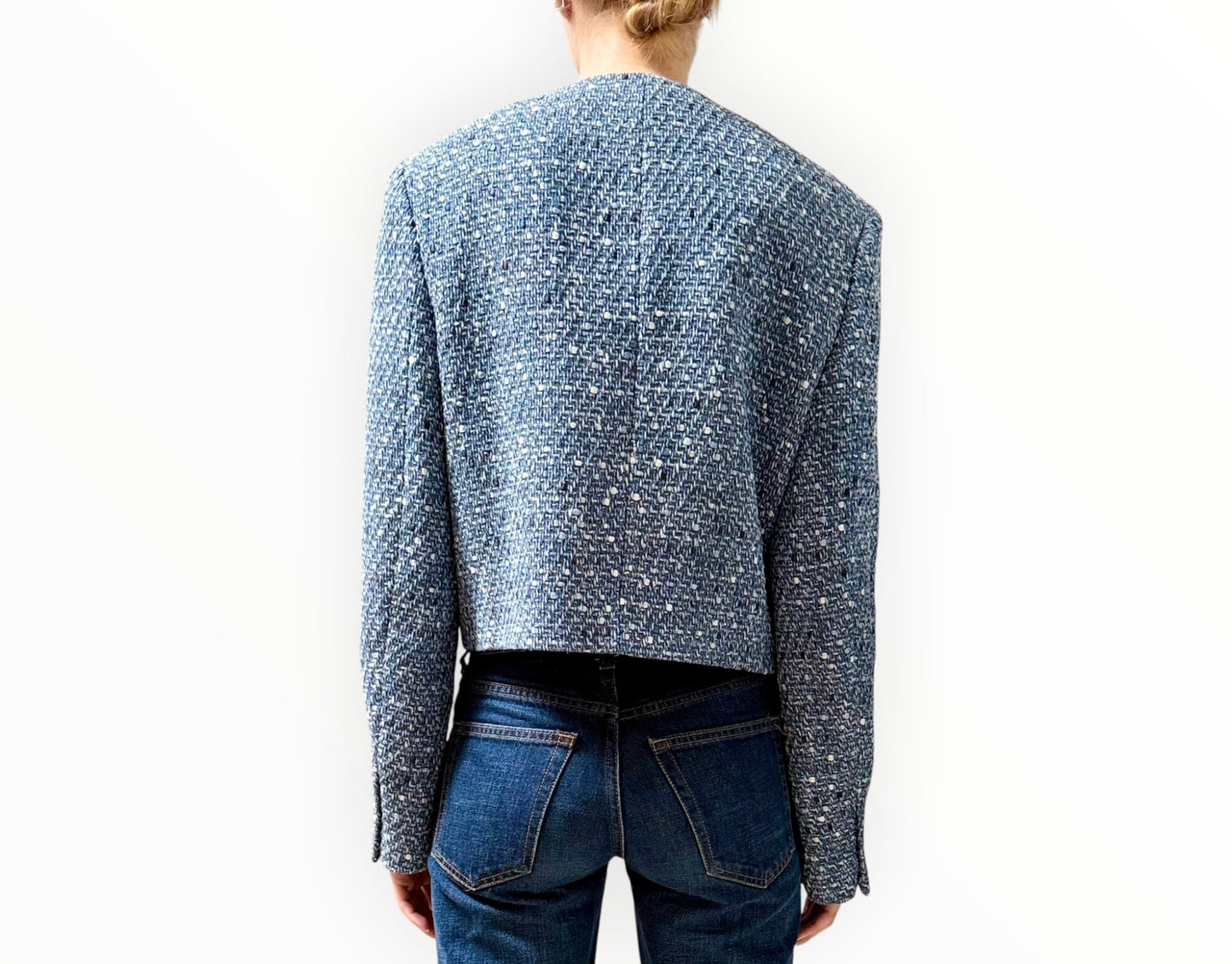 Anine Bing Amber Cropped Jacket - Blue Tweed - Size M