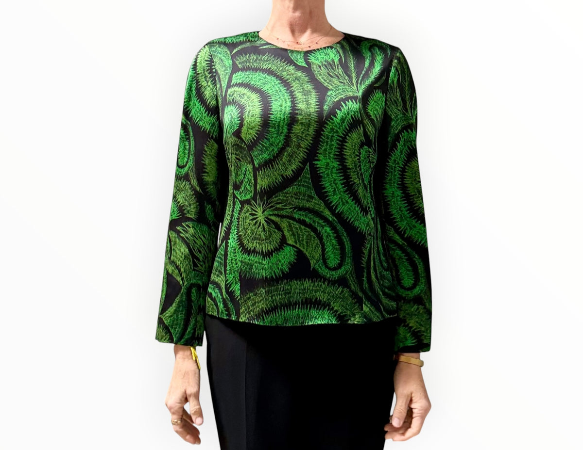 RT006363 - Dries Van Noten Spiral Top - Black/Emerald - Size 40