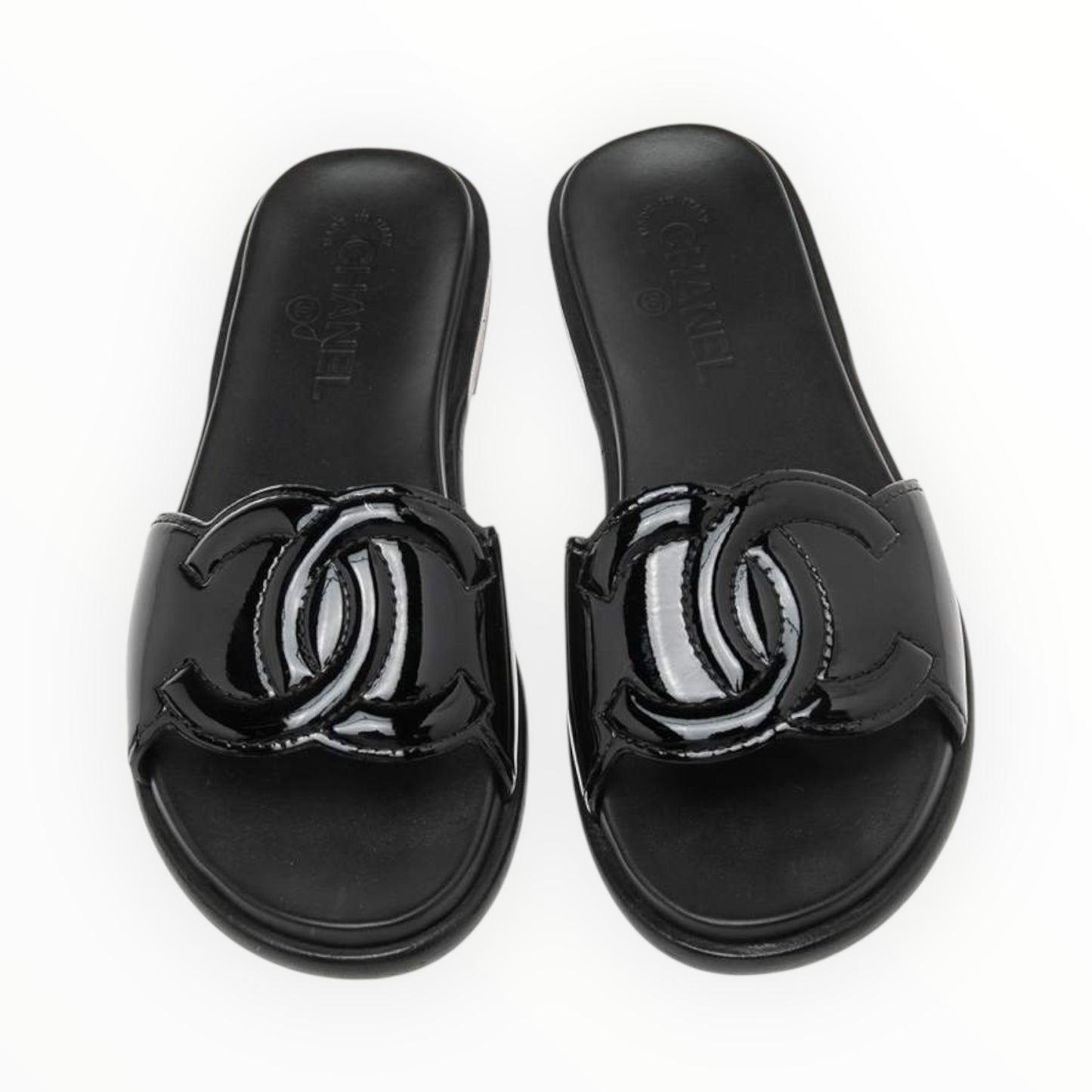 Chanel Patent Leather CC Slides - Black - Size 39