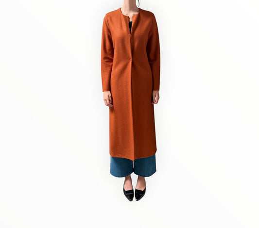 Harris Wharf Long Line Collarless Coat - Terracotta - Size 44