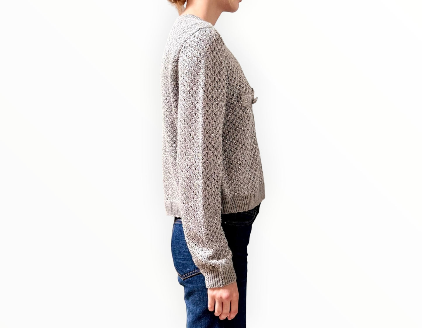 L'Agence Sequin Cardigan - Silver - Size L