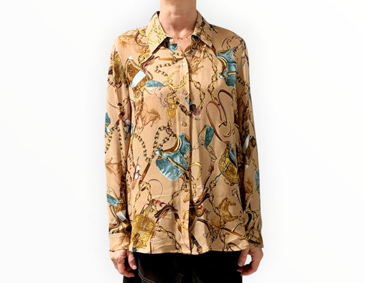 L'Agence Horse Print Shirt - Latte Multi - Size M