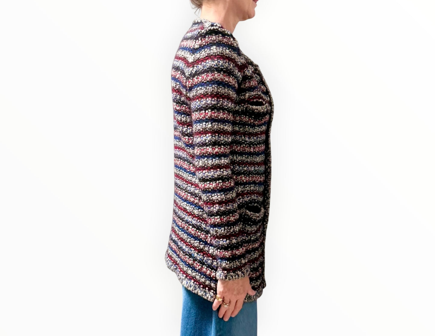 Isabel Marant Longline Knit Jacket - Black/Navy/White/Red - Size 38