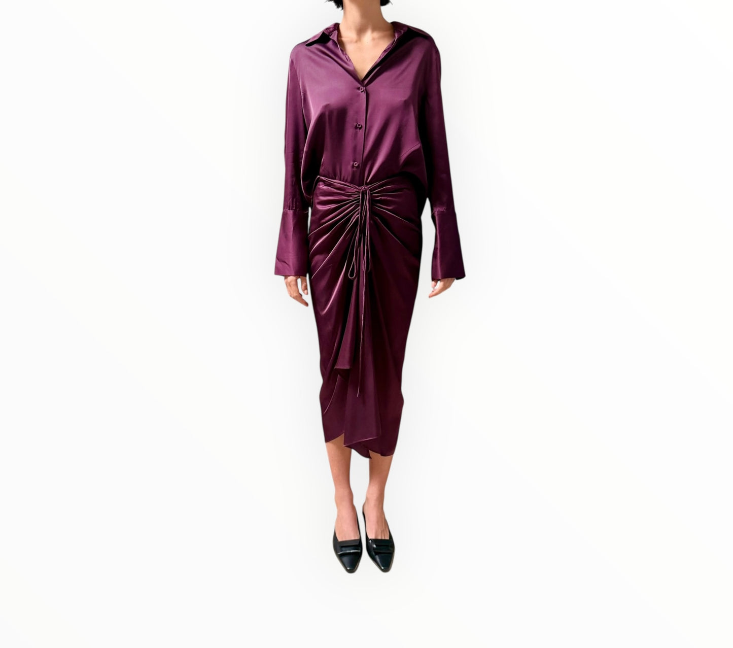 Bianca Spender Tie Front Skirt and Shirt - Aubergine - Size 1