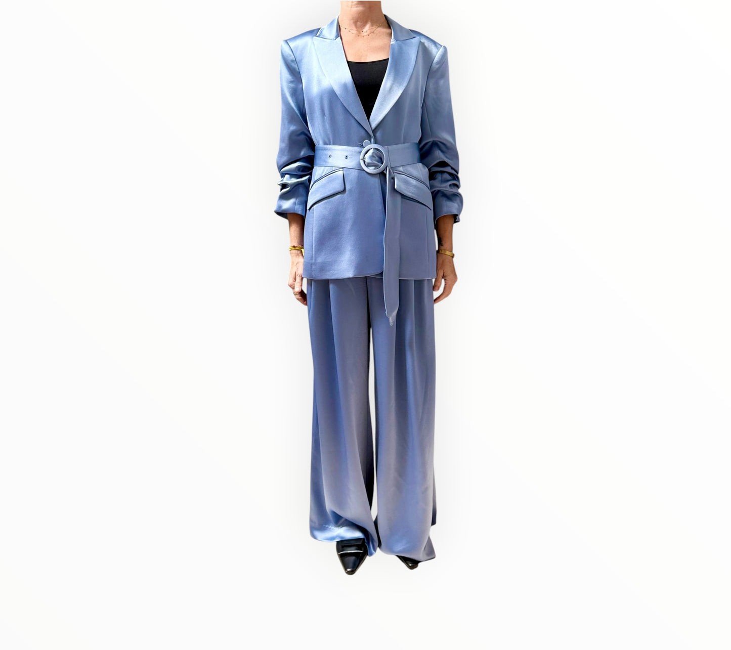 RT006241 - Cinq A Sept Satin Jacket + Pants- Deep Sky - Size AU8